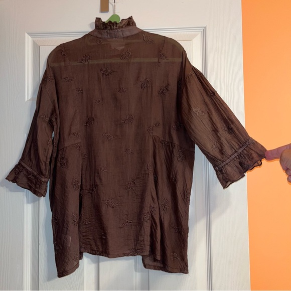 Kyla Seo Cotton Semi Sheer Embroidered Button Down Blouse - Picture 8 of 12